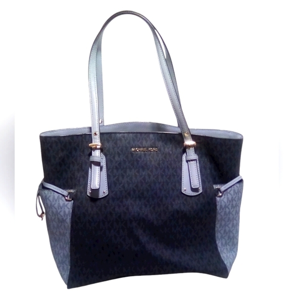 Michael Kors Color Block Blue Signature Logo Tote Handbag - Picture 1 of 7